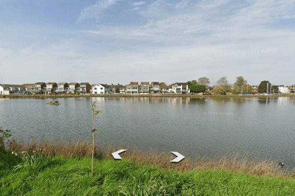 Police are investigating after a man was reportedly hit in the leg by a projectile or BB gun pellet while sitting by a pond in Southbourne. Photo: Google Earth.