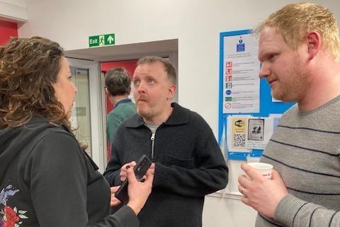 Comedians Chris McCausland and Jon Long with Sight Support Worthing volunteers and members at the charity's centre in Rowlands Road