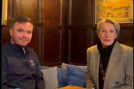 Alison Griffiths, MP for Bognor Regis and Littlehampton, visited the Fox Inn to speak with the Felpham pub's landlord Charlie Cockaday. Photo: Facebook / Alison Griffiths MP