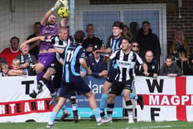 Action from Crowborough's FA Cup defeat to Wimborne Town | Picture: Paul Trunfull