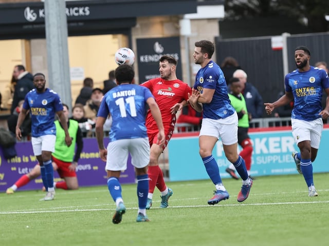 Action from Worthing and St Albans' nine-goal thriller in the National League South at Woodside Road