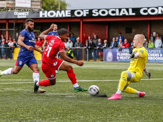 Images from Eastbourne Borough's 2023-24 season opener, a 1-0 National South home win over Hampton and Richmond