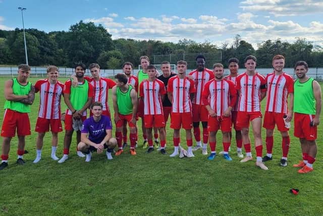 Steyning line up after their FA Cup win - picture: Colin Bowman