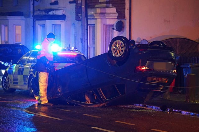 Man suffers minor injuries after car overturns following crash in Pevensey