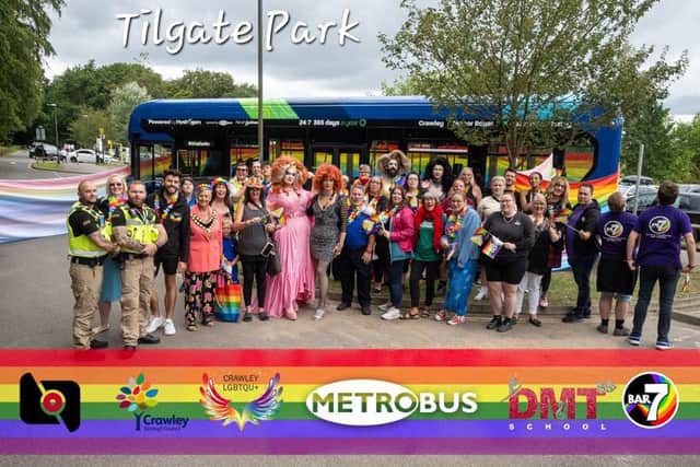 Crawley PRIDE tours town with bus company to promote upcoming celebrations. Picture: Crawley LGBTQU+