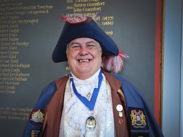 The 71st National Town Criers' Championships in Rye on October 12 2024. Paul Goring, Town Crier & Town Sergeant For The Antient Town of Rye.