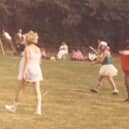 Marjorie Graham, the player in pink, and her dog Candy. She recalls the lady in blue with dark hair was Ann, the crossing lady.