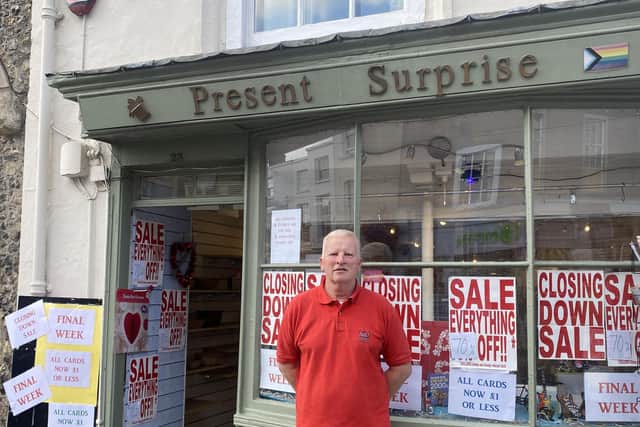 Dave Hockridge outside Present Surprise in South Street