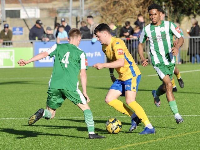 Action from Lancing v Chichester City in the Isthmian south east division
