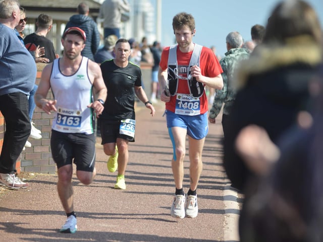 Images from the finish area at the 2026 Hastings Half Marathon