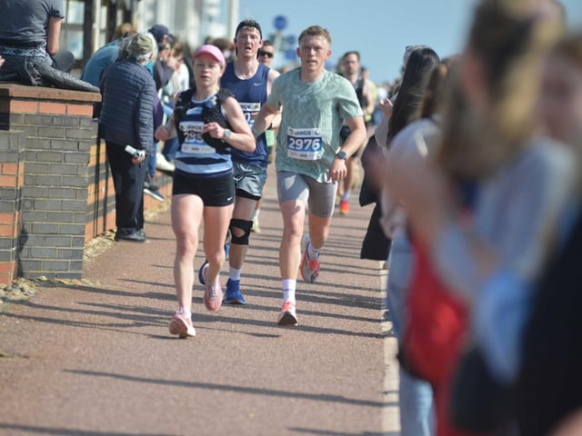 Images from the finish area at the 2026 Hastings Half Marathon