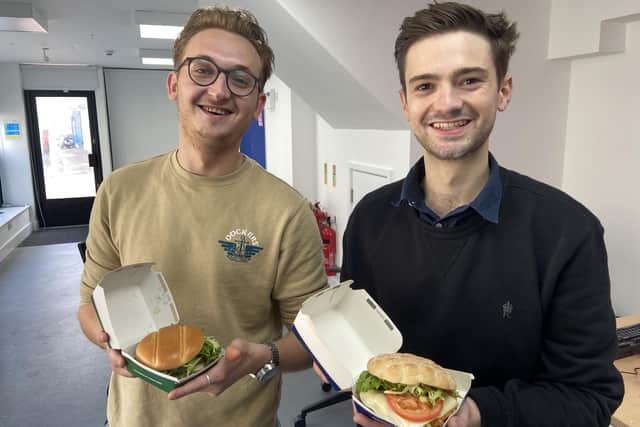 Elliot Wright and Jacob Panons with the new McDonald's burgers