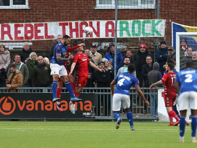 Action from Worthing and St Albans' nine-goal thriller in the National League South at Woodside Road