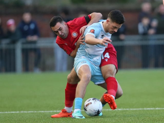 Worthing v Eastbourne Borough in action at Woodside Road on Boxing Day