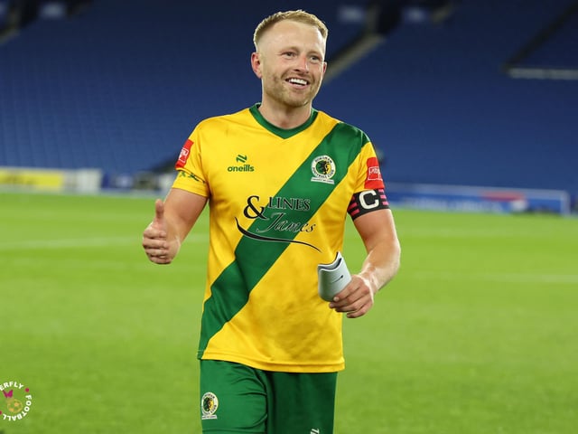 James Hammond’s majestic 95th minute free-kick clinched Horsham FC’s first league and Sussex Senior Cup double in the club’s history.