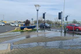 A water leak on Newhaven’s ring road has not been fixed for over a month. Image: Izzi Vaughan