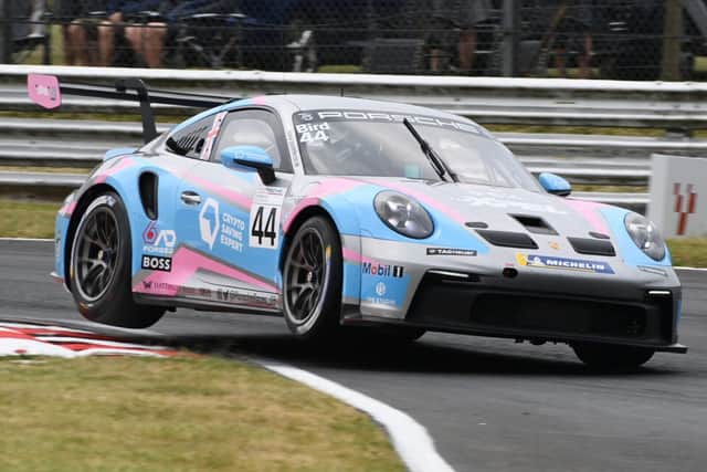 Dementia Support's Logo on Max Bird's wing mirrors for the 2023 Porsche Carrera Cup Series.