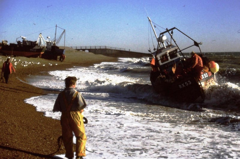 The RX Dorothy Melinda coming ashore in a gale in the 1990's