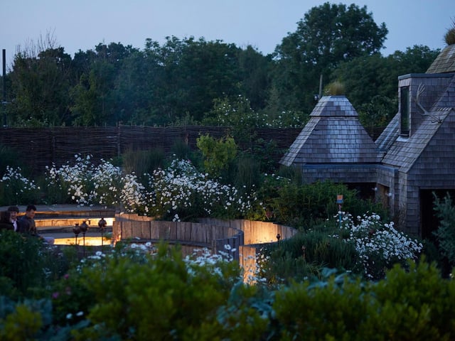 The Bell in Ticehurst, in the garden at night.