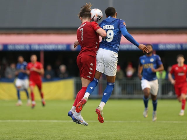Action from Worthing and St Albans' nine-goal thriller in the National League South at Woodside Road