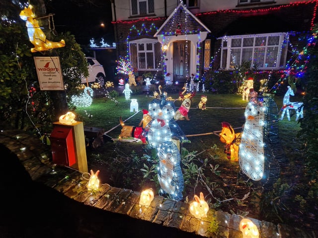 The animal-themed Christmas lights display at 22 Gorse Avenue, Worthing, has been put together by John Wollaston Landscapes and Property Maintenance to raise money for Wadars Animal Rescue Charity.