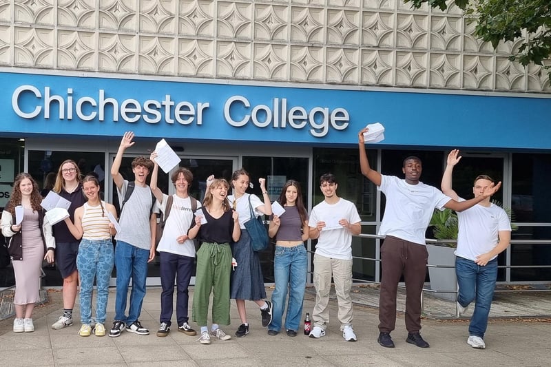 The atmosphere matched the sunny skies, as students opened their A-level and T Level envelopes with friends, lecturers and family members gathered around them. Photo: Chichester College