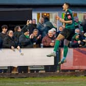 Martyn Box celebrates his late penalty - which was the winner last time Burgess Hill played at home, v Horndean | Picture: Chris Neal