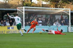Dan Smith scores for the Rocks v Chatham earlier in the season | Picture: Martin Denyer