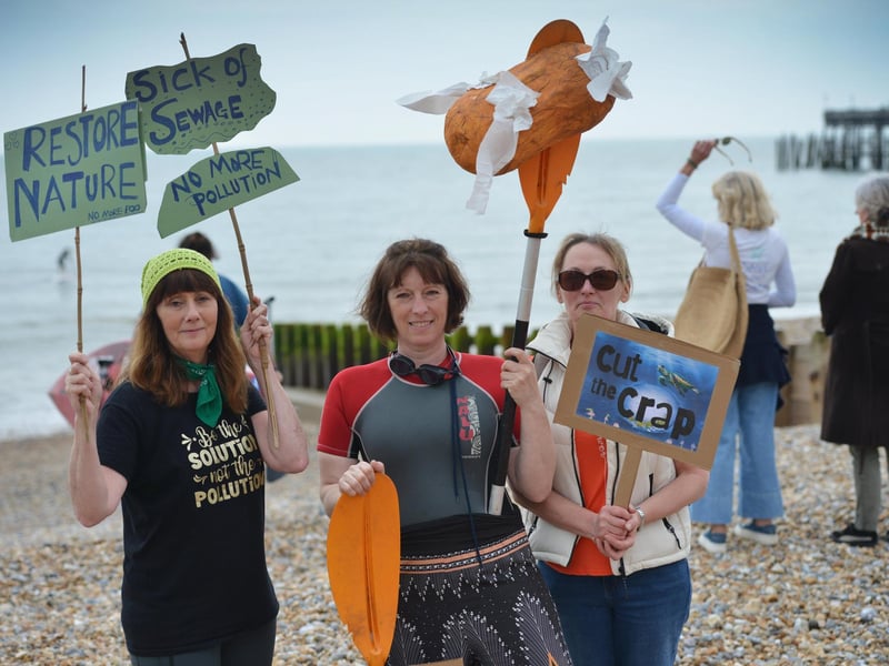 Surfers Against Sewage Paddle-Out protest in Hastings on May 18 2024.