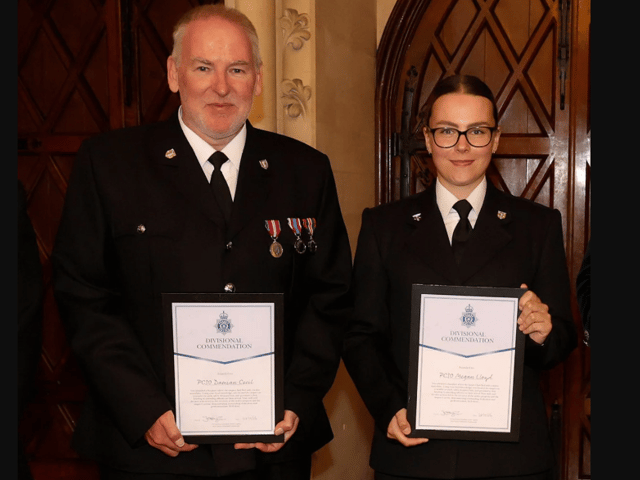 Megan Lloyd and Damian Cecil, of Horsham Neighbourhood Policing Team, received commendations at Sussex Police’s West Sussex Divisional Awards. Photo: Sussex Police