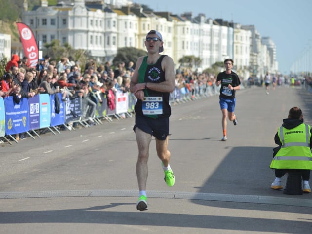 Images from the finish area at the 2026 Hastings Half Marathon