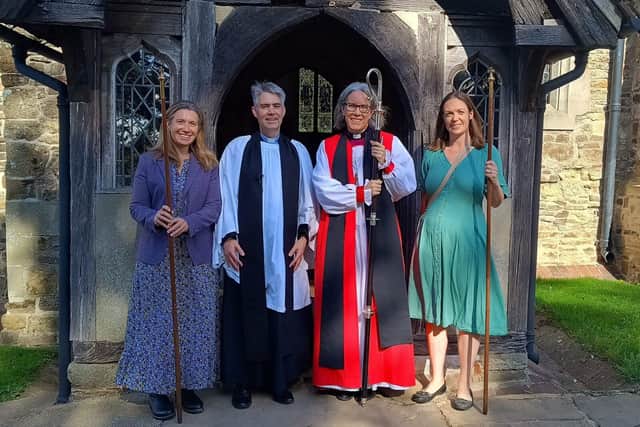 The Bishop of Horsham with the Vicar and Wardens outside Rudgwick Church