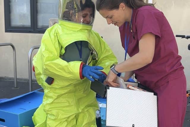 More than a hundred doctors, nurses, volunteers and support staff took part in a major emergency training exercise designed to ensure University Hospitals Sussex teams are prepared to deliver safe, effective care during major incidents and catastrophic events. Picture: University Hospitals Sussex NHS Foundation Trust