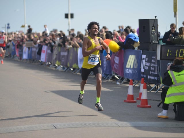 Images from the finish area at the 2026 Hastings Half Marathon