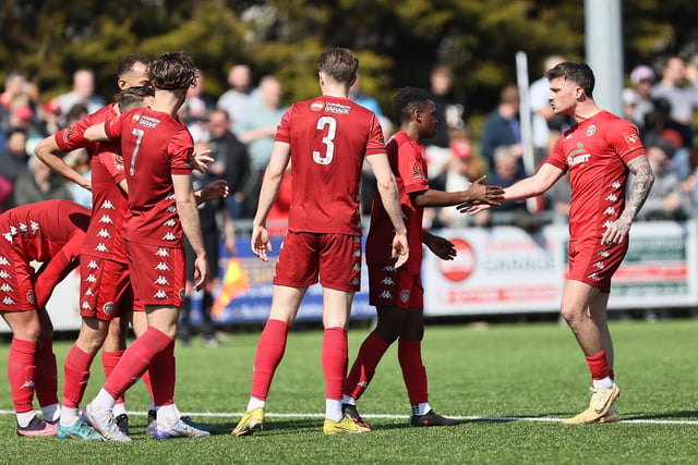 Action from Worthing FC's 3-1 win over Hemel Hempstead at Woodside Road which confirmed a home play-off match against Braintree for the Rebels