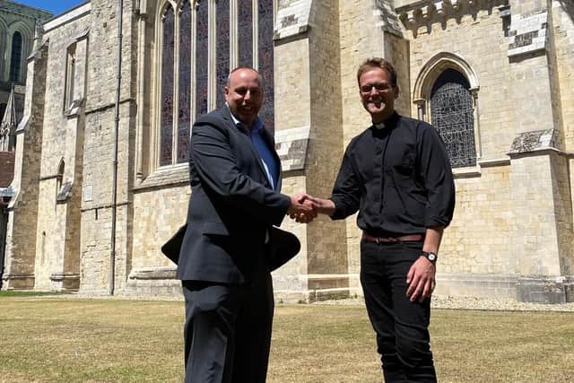 Graham Turner, Managing Partner Venues at Seasoned, with Reverend Canon Dr Dan Inman, Chichester Cathedral's Chancellor