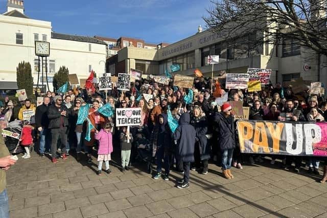 Striking teachers and supporters rallied in Worthing's town centre in February. Photo: Eddie Mitchell
