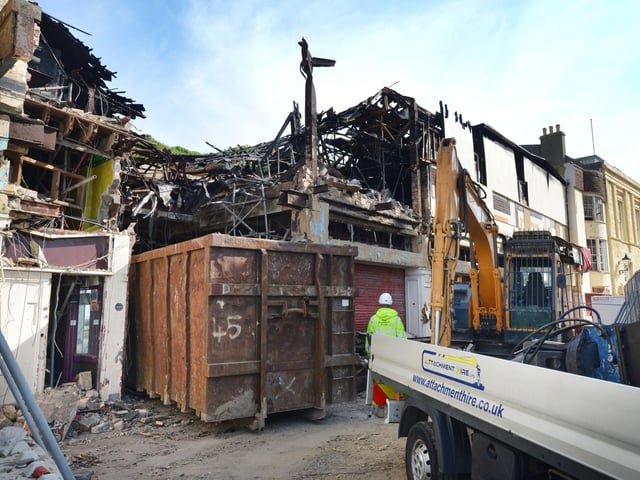 Demolition of former nightclub and amusement arcade in George Street, Hastings. Photo was taken on May 23 2023.
