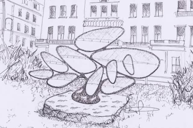 A drawing of the new sculpture from 2021
