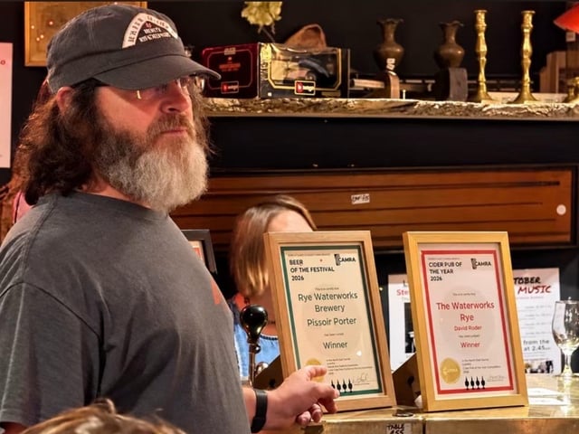 Landlord David Roder with some of the awards. Photos kt Bruce