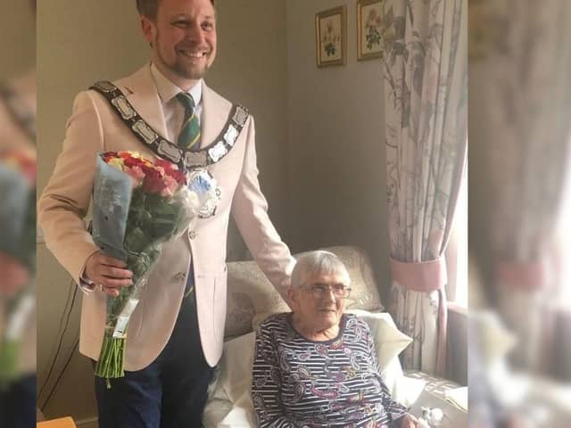 East Grinstead mayor Frazer Vissor visited Charter Court resident Molly Viles on her 100th birthday
