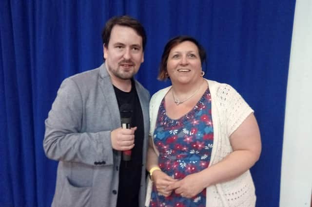 Autistic speaker Dean Beadle with Lindsey Butterfield in July 2018
