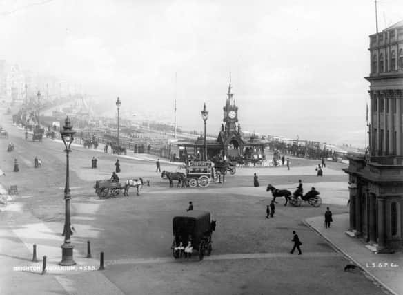 A view of Brighton with the clock tower of Brighton Aquarium in 1900.