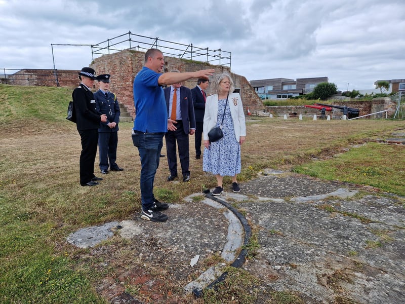 The Lord-Lieutenant of West Sussex, Lady Emma Barnard, has been given a tour of Shoreham Fort and shown the vision for the future before presenting the King's Award for Voluntary Service to the Friends of Shoreham Fort.