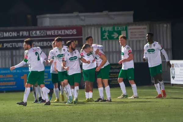 The Rocks celebrate their late winner v Bishop's Stortford | Picture: Tommy McMillan