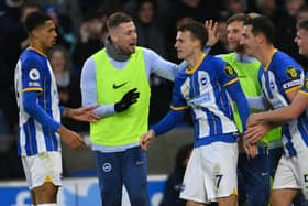 The in-form winger scored twice as Brighton claimed a memorable 3-0 victory over Jurgen Klopp’s side (Photo by Mike Hewitt/Getty Images)