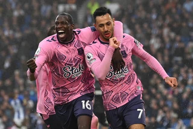 Braces from Abdoulaye Doucouré and Dwight McNeil – as well as a Jason Steele own goal from the latter’s cross – earned the Toffees a huge win in their battle to avoid relegation on Monday evening. (Photo by GLYN KIRK/AFP via Getty Images)