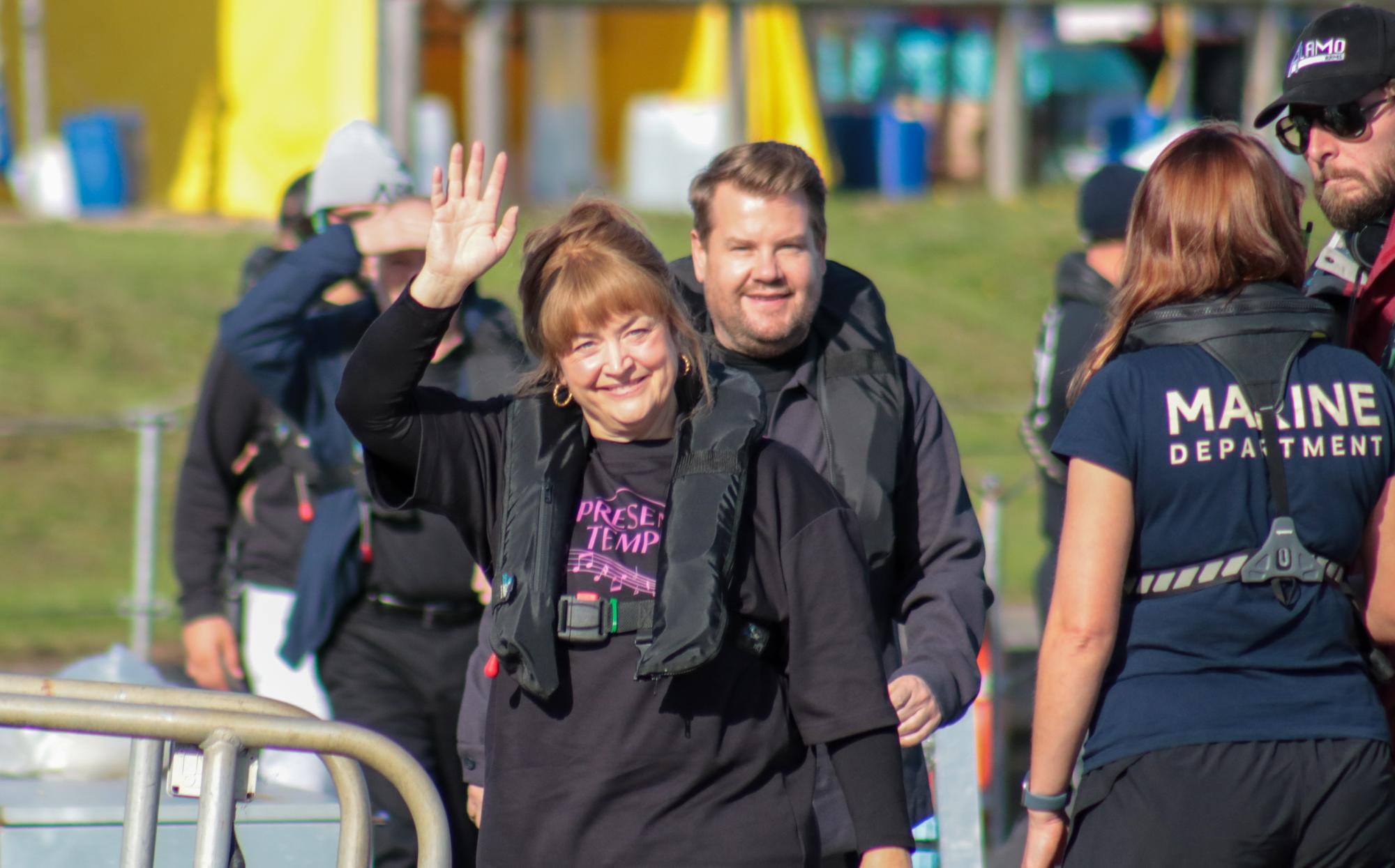 Ruth Jones and James Corden filming at Sovereign Harbour