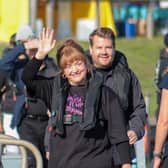 Ruth Jones and James Corden filming at Sovereign Harbour