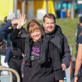 Ruth Jones and James Corden filming at Sovereign Harbour